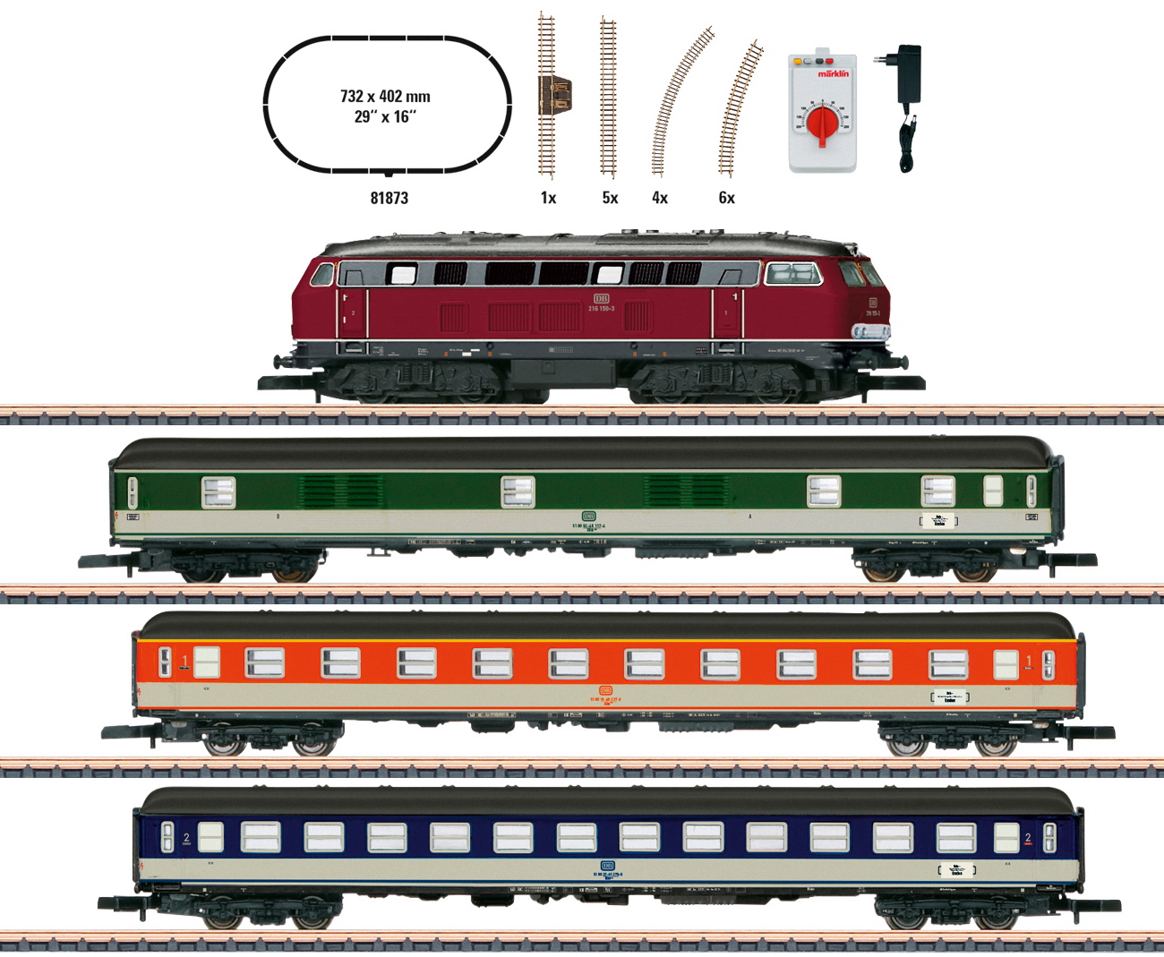 MÄRKLIN 81873 Startset "50 Jahre mini-club" DB BR 216 mit Popzug, Spur Z, NEU+OVP – Bild 3