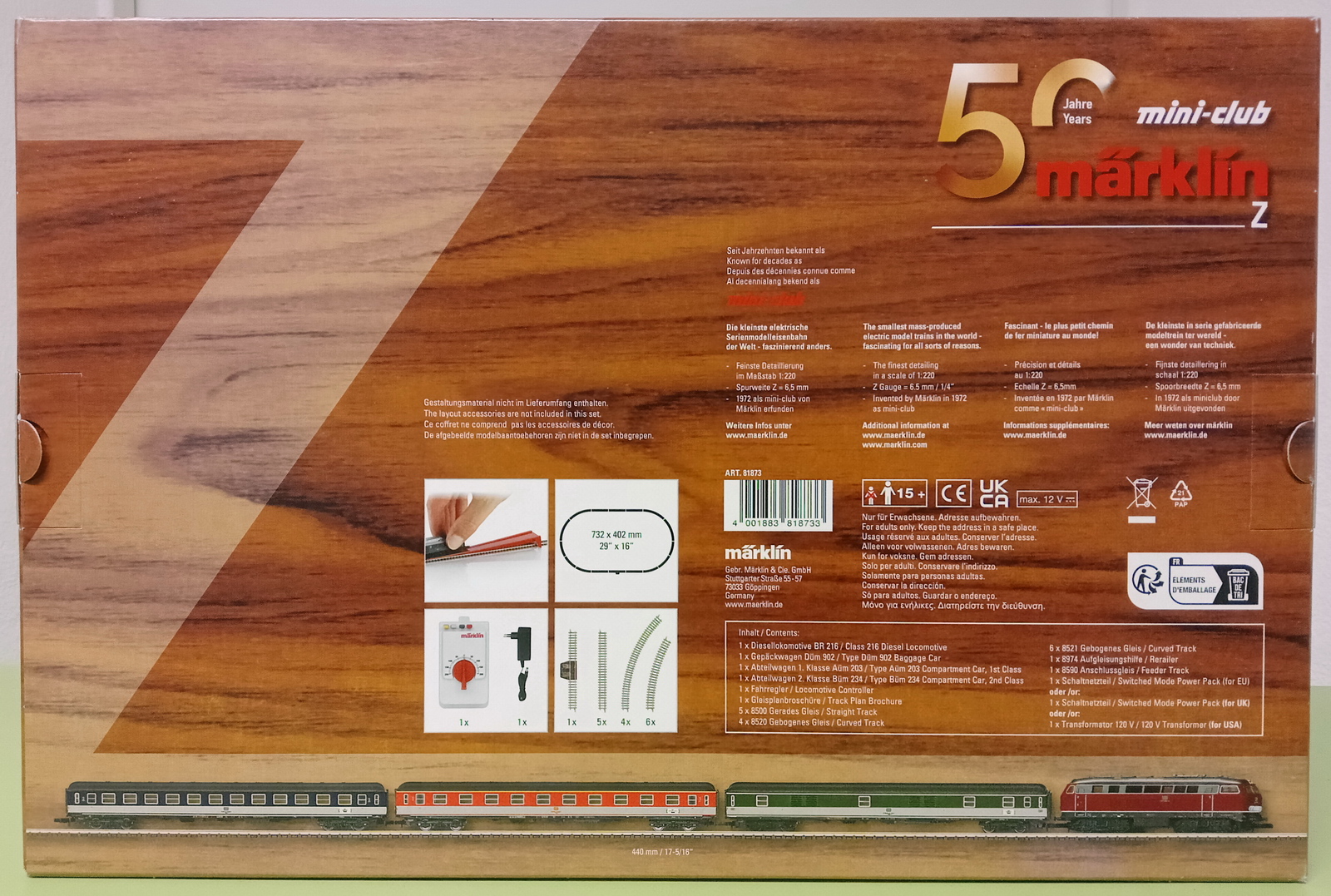 MÄRKLIN 81873 Startset "50 Jahre mini-club" DB BR 216 mit Popzug, Spur Z, NEU+OVP – Bild 2