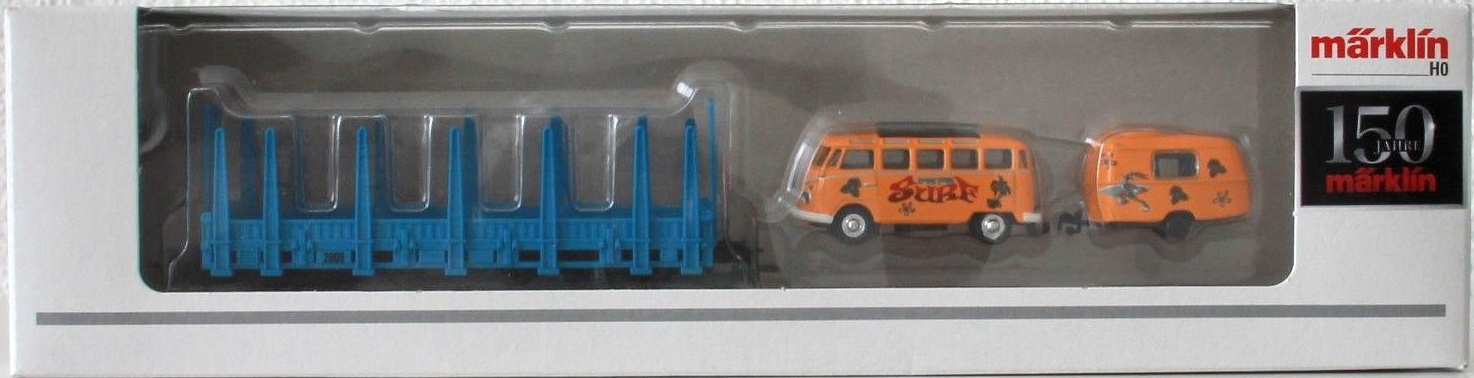 MÄRKLIN 48709 FC-Märklin Rungenwagen mit VW Bulli und Caravan, H0 1:87 – Bild 3